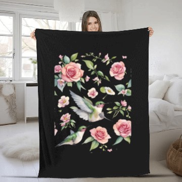 Discover a little hummingbird and beautiful wildflowers Fleece Blankets