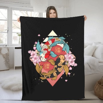 Discover Kawaii Cherry Blossom Koi Fish Japanese Sakura Fleece Blankets