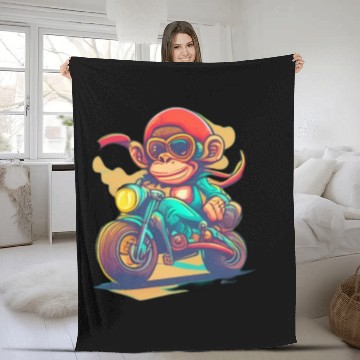 Discover monkey driving a motorcycle in the summer Fleece Blankets