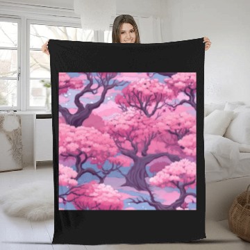 Discover Anime Euphoria: Fantasy Cherry Blossom Dreamscape Fleece Blankets