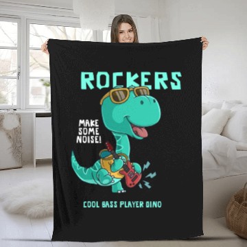 Discover ROCKERS MAKE SOME NOISE COOL BASS PLAYER DINO Fleece Blankets