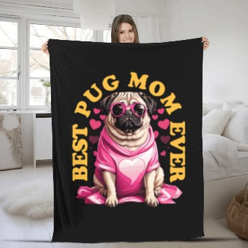 Discover Best Pug Mom Ever Pugs Owner Vintage Pug Lovers Fleece Blankets