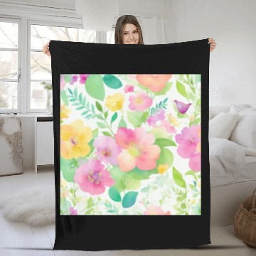 Discover watercolor wildflower pattern Fleece Blankets
