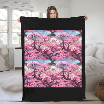 Discover Anime Euphoria: Fantasy Cherry Blossom Dreamscape Fleece Blankets