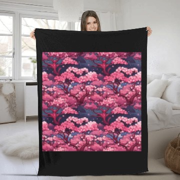 Discover Anime Euphoria: Fantasy Cherry Blossom Dreamscape Fleece Blankets