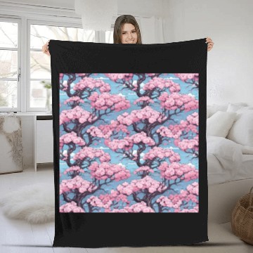 Discover Anime Euphoria: Fantasy Cherry Blossom Dreamscape Fleece Blankets