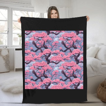 Discover Anime Euphoria: Fantasy Cherry Blossom Dreamscape Fleece Blankets