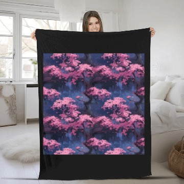 Discover Anime Euphoria: Fantasy Cherry Blossom Dreamscape Fleece Blankets
