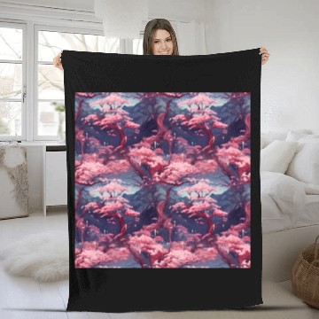 Discover Anime Euphoria: Fantasy Cherry Blossom Dreamscape Fleece Blankets