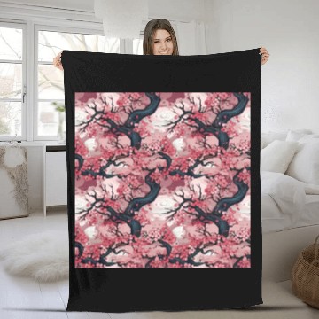 Discover Anime Euphoria: Fantasy Cherry Blossom Dreamscape Fleece Blankets