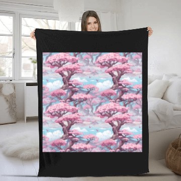 Discover Anime Euphoria: Fantasy Cherry Blossom Dreamscape Fleece Blankets