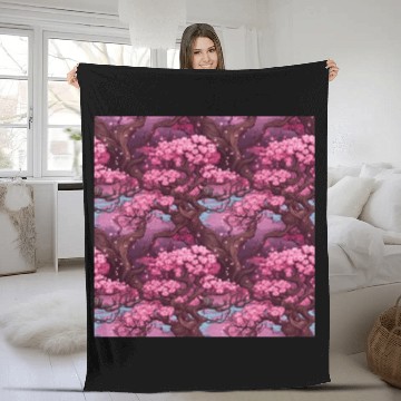 Discover Anime Euphoria: Fantasy Cherry Blossom Dreamscape Fleece Blankets