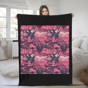 Discover Anime Euphoria: Fantasy Cherry Blossom Dreamscape Fleece Blankets