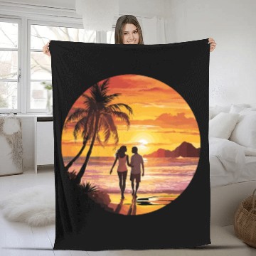 Discover Beach romantic couple Fleece Blankets