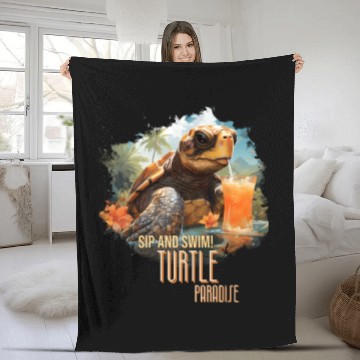 Discover Turtle Paradise: Sip and Swim! Fleece Blankets