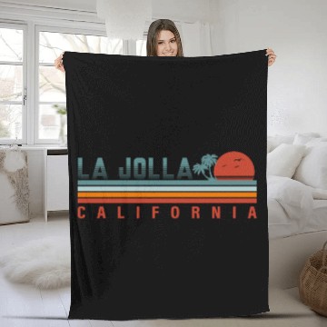 Discover La Jolla San Diego Ca Retro Sunset Souvenir 60s Fleece Blankets