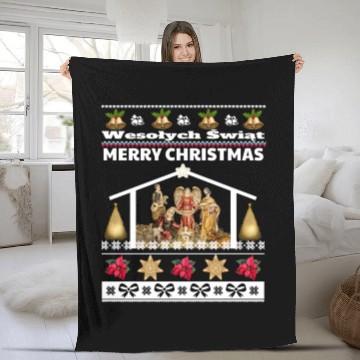 Discover Polish Wesolych Swiat Nativity Scene Jesus Born Fleece Blankets
