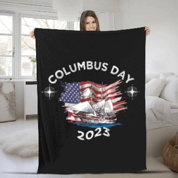 Discover Exploring Columbus Day Compasses USA Flags Fleece Blankets