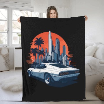 Discover Cityscape Sunset Cruise - Sport Car Fleece Blankets Design