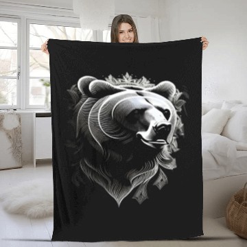 Discover Dark muzzle black and white Fleece Blankets Russian Ornam.