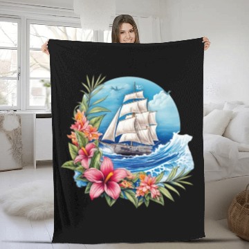 Discover Sailing Ship Sailing Orchids Flowers Sailboat Fleece Blankets