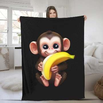 Discover Chimpanzee with Banana - Monkey Lover Design Fleece Blankets