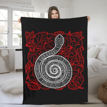 Discover Tribal Snake Ink Art Tattoo Red White Fleece Blankets