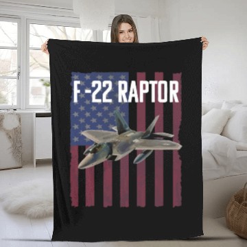 Discover F 22 Raptor Aircraft USA Flag Fleece Blankets
