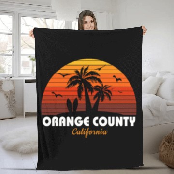 Discover Retro Orange County California Sunset Cool Fleece Blankets