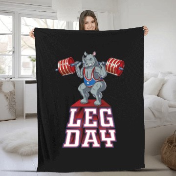Discover Leg Day Rhino Weight Lifting Squat Gym Fleece Blankets