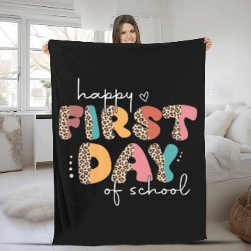 Discover Leopard Happy First Day of School Teacher Retro Fleece Blankets