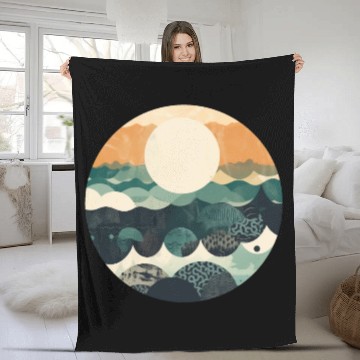 Discover Hokusai Japanese Art Inspired Patterned Ocean Fleece Blankets