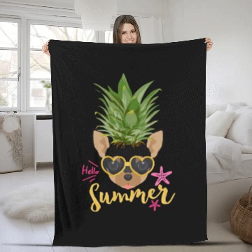 Discover Funny Pineapple Happy Summer Vacation Dog Lover Fleece Blankets