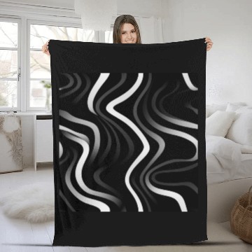 Discover Monochrome Elegance: White Abstract Lines on Black Fleece Blankets