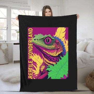 Discover Psychedelic Reptile Wonderland Retro Designs 5 Fleece Blankets