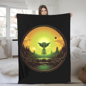 Discover Green Alien at Sunset Fleece Blankets
