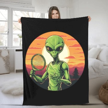 Discover Alien playing Tennis/Badminton at Sunset Fleece Blankets