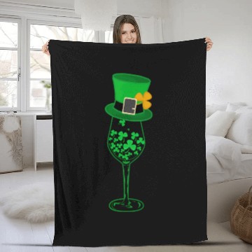 Discover Irish Green Shamrock St Patrick's Day Wine Drinkin Fleece Blankets