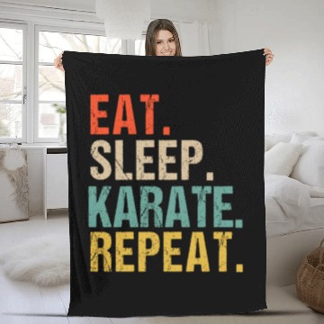 Discover Funny Eat Sleep Karate Repeat Fleece Blankets