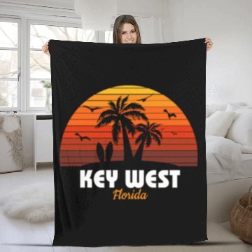 Discover Retro Key West Florida Sunset Cool Vintage Fleece Blankets