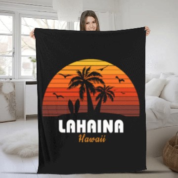 Discover Retro Lahaina Maui Hawaii Sunset Cool Vintage Fleece Blankets