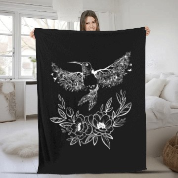Discover Hummingbird Flowers Tree Nature White Bird Flies Fleece Blankets