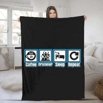 Discover Coffee Drummer Sleep Repeat Fleece Blankets