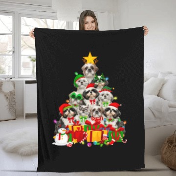 Discover Tree Lights Shih Tzu Dog Puppy Fleece Blankets