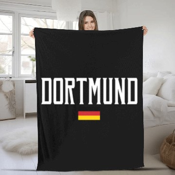 Discover Dortmund Germany Flag White Text Fleece Blankets