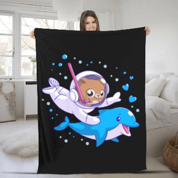 Discover Undersea cat and dolphin Fleece Blankets