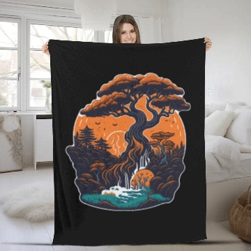 Discover Retro Bonsai Gardener Nature Bonsai Tree Lover Fleece Blankets
