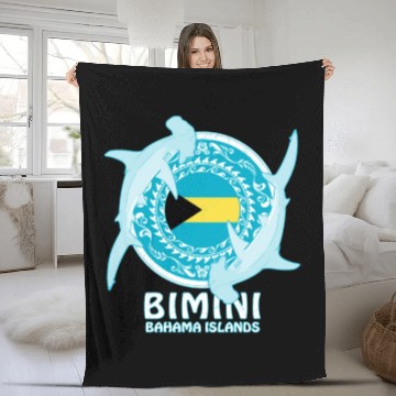 Discover Bimini Bahamas Hammerhead Shark Fleece Blankets