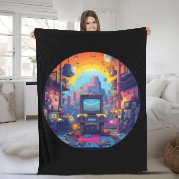 Discover Retro Gaming Paradise: Embrace the Pixelated Past! Fleece Blankets