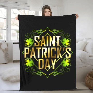 Discover Green Shamrock And Golden Lettered Saint Patricks Fleece Blankets